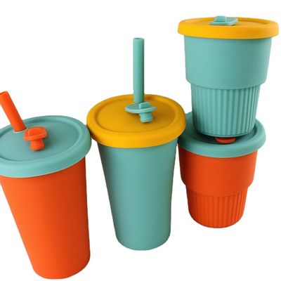 Travel Camp Cangkir Kopi Silikon Dilipat 350ml Dengan Tutup Jerami