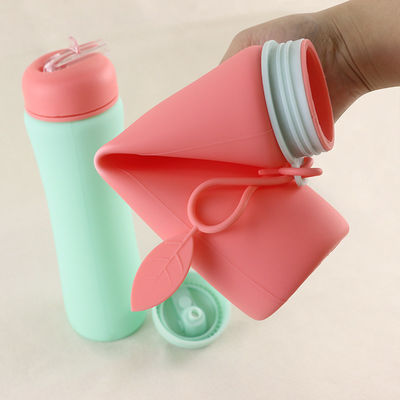 Botol Air Silikon Merah Muda Hijau Dapat Digunakan Kembali Untuk Perjalanan Olah Raga Luar Ruangan OEM