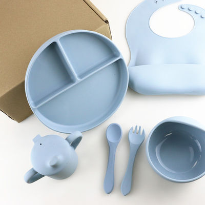 Bebas BPA Safety Silicone Dining Set, Set Mangkuk Dan Sendok Silikon OEM
