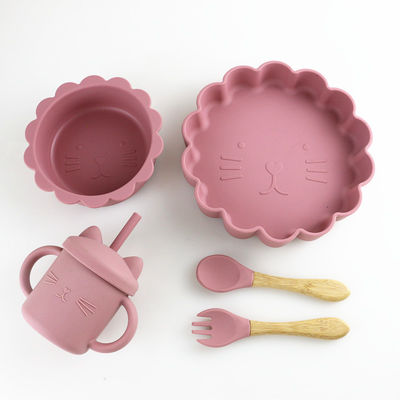 Bebas BPA Safety Silicone Dining Set, Set Mangkuk Dan Sendok Silikon OEM