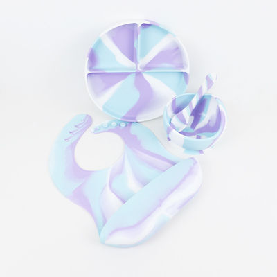 Warna Gradien Cantik Set Makan Malam Silikon Anti Slip Tak Terkoyak Silikon Suction Plate Mangkuk Set Makanan