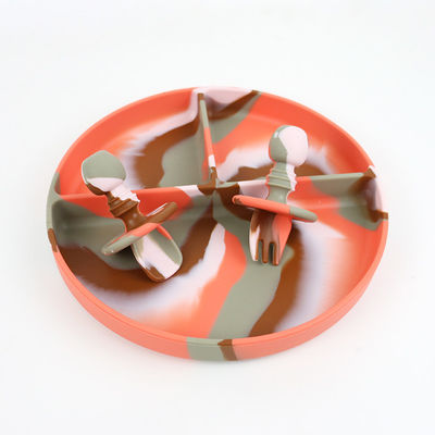 Warna Gradien Cantik Set Makan Malam Silikon Anti Slip Tak Terkoyak Silikon Suction Plate Mangkuk Set Makanan