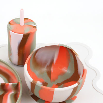 Warna Gradien Cantik Set Makan Malam Silikon Anti Slip Tak Terkoyak Silikon Suction Plate Mangkuk Set Makanan