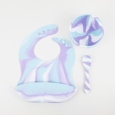 Set Peralatan Makan Silikon Warna Gradien Bebas BPA Anti Slip Untuk Bayi Bayi