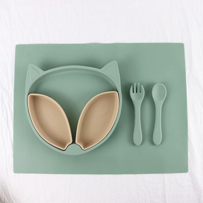 Set Peralatan Makan Silikon Food Grade, Pelat Terbagi Hisap Silikon Tahan Air
