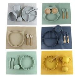 Set Peralatan Makan Silikon Food Grade, Pelat Terbagi Hisap Silikon Tahan Air