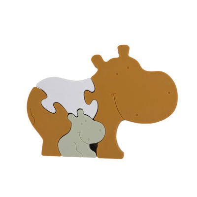 Food Grade Silicone Baby Jigsaw Puzzle Bebas BPA Bentuk Hippo Ramah Lingkungan