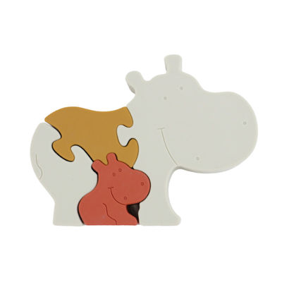 Food Grade Silicone Baby Jigsaw Puzzle Bebas BPA Bentuk Hippo Ramah Lingkungan