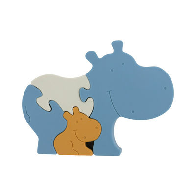 Food Grade Silicone Baby Jigsaw Puzzle Bebas BPA Bentuk Hippo Ramah Lingkungan