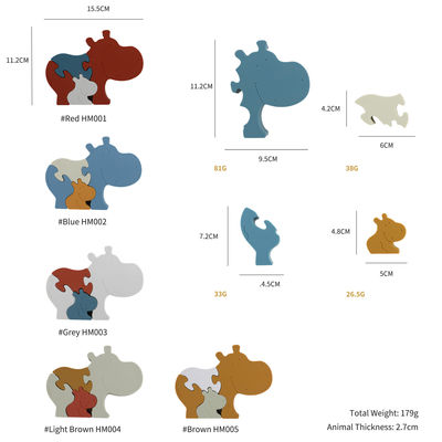 Food Grade Silicone Baby Jigsaw Puzzle Bebas BPA Bentuk Hippo Ramah Lingkungan