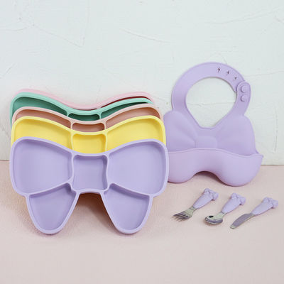 Baby Geschirr Weaning Silicone Tableware Set Bib Plate Stainless Steel Sendok Pisau Garpu