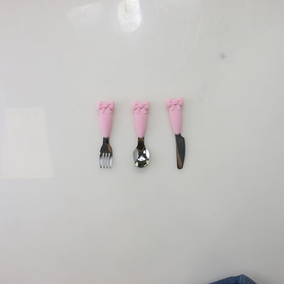 Bow Know Stainless Steel Baby Spoon Silicone Handle Fork Knife Set Makan