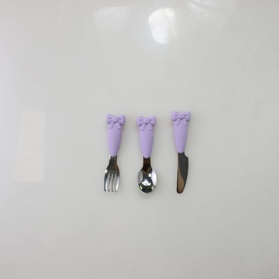 Bow Know Stainless Steel Baby Spoon Silicone Handle Fork Knife Set Makan