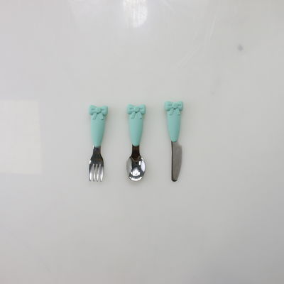 Bow Know Stainless Steel Baby Spoon Silicone Handle Fork Knife Set Makan