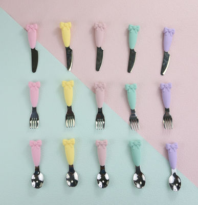 Bow Know Stainless Steel Baby Spoon Silicone Handle Fork Knife Set Makan