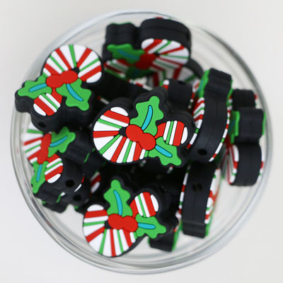 Manik-manik fokus Silikon Natal Kustom BPA Gratis Manik-manik DIY Ramah Lingkungan untuk gantungan kunci pena