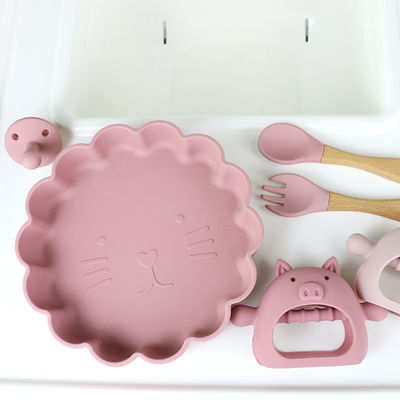 Custom Berbagai Bentuk Pig Shape Handle Grip Silicone Teether untuk Bayi dengan Berbagai Desain