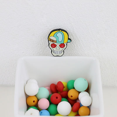 Labu tengkorak halloween kustom Silicone Focal Bead untuk gantungan kunci pulpen DIY