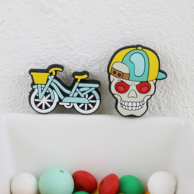 Labu tengkorak halloween kustom Silicone Focal Bead untuk gantungan kunci pulpen DIY