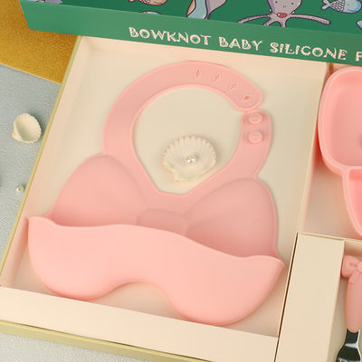 Piring Balita Aman Microwave Silikon Multi Warna dengan Set Makan Anak Perempuan Simpul Busur