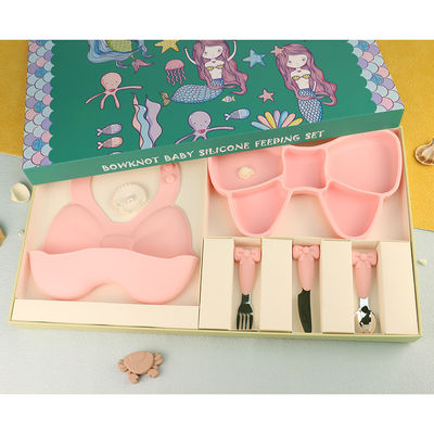 Piring Balita Aman Microwave Silikon Multi Warna dengan Set Makan Anak Perempuan Simpul Busur