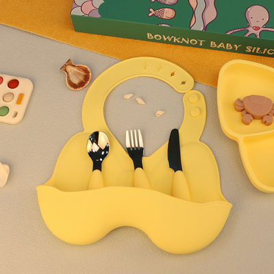 Set Peralatan Makan Silikon Bayi Makan Sendiri Mudah Dibersihkan Tahan Panas