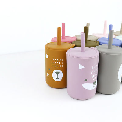 Fleksibilitas tinggi pencetakan hewan Silikon Anak-anak cangkir sippy dengan jerami - Kapasitas 200ml - Ideal untuk minum