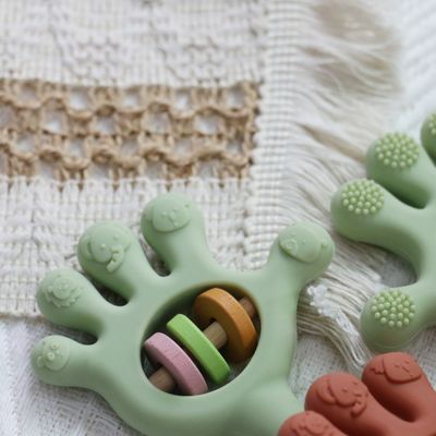 Soft Baby Silicone Teething Rattle Toys bentuk tangan telapak tangan: Bebas BPA, Tidak beracun, dapat dikunyah