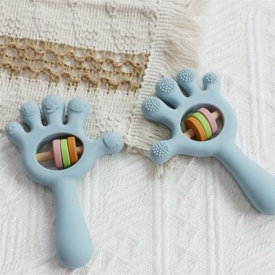 Soft Baby Silicone Teething Rattle Toys bentuk tangan telapak tangan: Bebas BPA, Tidak beracun, dapat dikunyah