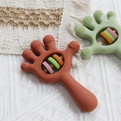Soft Baby Silicone Teething Rattle Toys bentuk tangan telapak tangan: Bebas BPA, Tidak beracun, dapat dikunyah