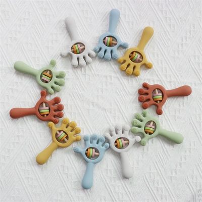 Soft Baby Silicone Teething Rattle Toys bentuk tangan telapak tangan: Bebas BPA, Tidak beracun, dapat dikunyah