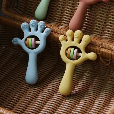 Soft Baby Silicone Teething Rattle Toys bentuk tangan telapak tangan: Bebas BPA, Tidak beracun, dapat dikunyah