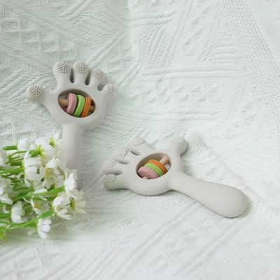 ODM Bayi Mainan Silikon Kelompok Usia Bayi Anak-anak Anak-anak Rattle Bentuk Tangan