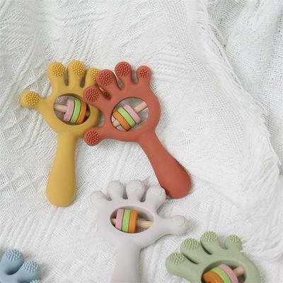ODM Bayi Mainan Silikon Kelompok Usia Bayi Anak-anak Anak-anak Rattle Bentuk Tangan
