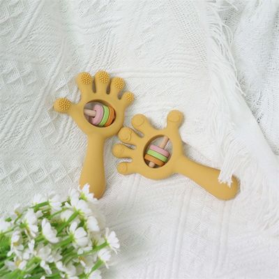 ODM Bayi Mainan Silikon Kelompok Usia Bayi Anak-anak Anak-anak Rattle Bentuk Tangan