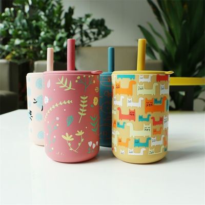 Kapasitas 200ml Cangkir Minum Silikon Anak Cangkir Gaya Pencetakan Hewan Cute Silikon Cangkir Pelatihan Bayi Dengan Jerami