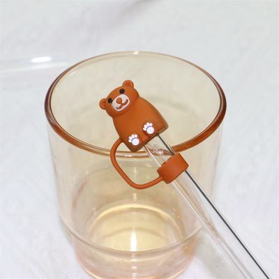 Custom Silikon 10mm Straw Cover Dengan Desain 3D Kartun Hewan Silikon Straw Toppers Hat Untuk Cupsfor