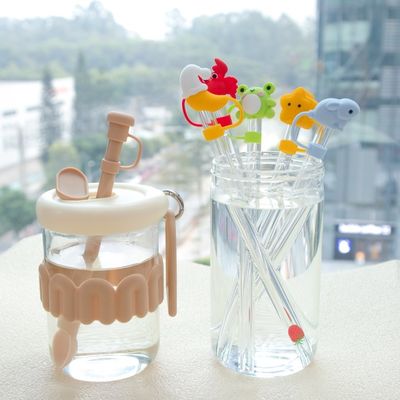 Custom Silikon 10mm Straw Cover Dengan Desain 3D Kartun Hewan Silikon Straw Toppers Hat Untuk Cupsfor