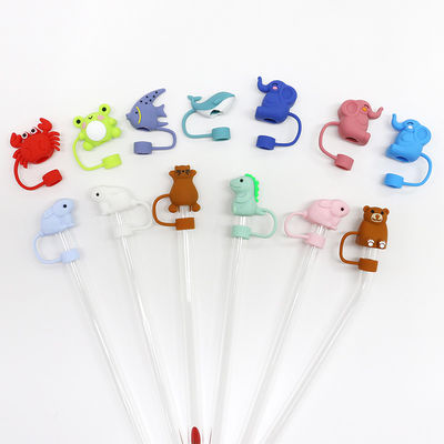 Custom Silikon 10mm Straw Cover Dengan Desain 3D Kartun Hewan Silikon Straw Toppers Hat Untuk Cupsfor