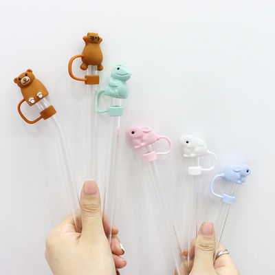 Custom Silikon 10mm Straw Cover Dengan Desain 3D Kartun Hewan Silikon Straw Toppers Hat Untuk Cupsfor