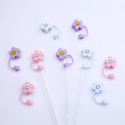 3D Flower Design Silicone Straw Cap 100% Bebas Bpa Non Toxic Safe Silicone Toppers Untuk Cup Straw