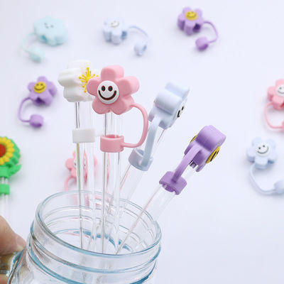 3D Flower Design Silicone Straw Cap 100% Bebas Bpa Non Toxic Safe Silicone Toppers Untuk Cup Straw