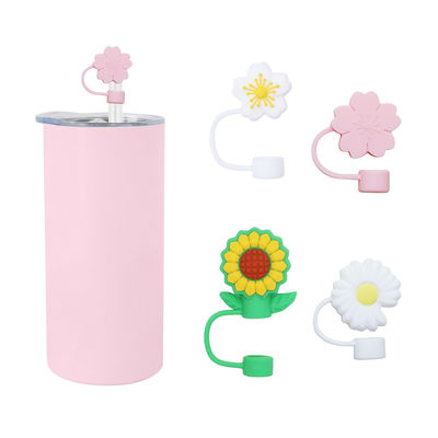 3D Flower Design Silicone Straw Cap 100% Bebas Bpa Non Toxic Safe Silicone Toppers Untuk Cup Straw