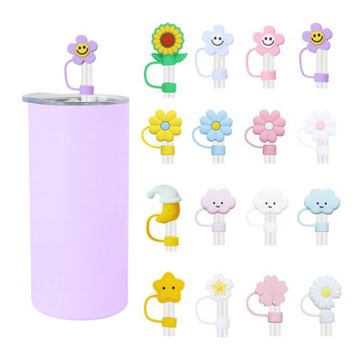 3D Flower Design Silicone Straw Cap 100% Bebas Bpa Non Toxic Safe Silicone Toppers Untuk Cup Straw