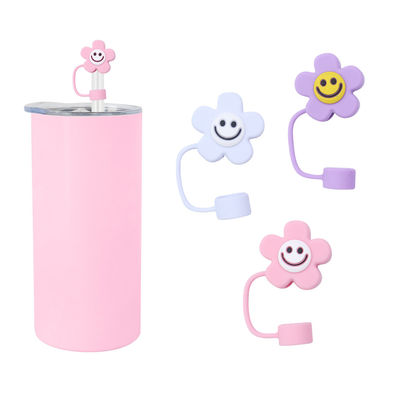 Berbagai Bunga Silicone Straw Straw Hat Cap Toppers Tutup Untuk Tumbler Cup