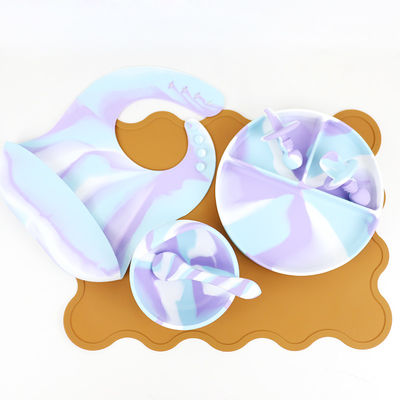Multi Color Silikon Perlengkapan Meja Set Piring Untuk Bayi Toddler Makan malam set anak-anak makanan set silikon