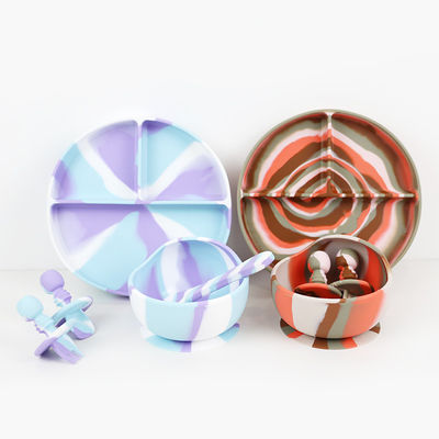 Multi Color Silikon Perlengkapan Meja Set Piring Untuk Bayi Toddler Makan malam set anak-anak makanan set silikon