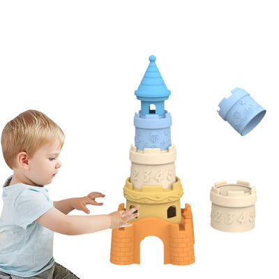 BSCI pabrik kustom silikon menumpuk mainan bayi pendidikan anak-anak bangunan menara stacker silikon mainan