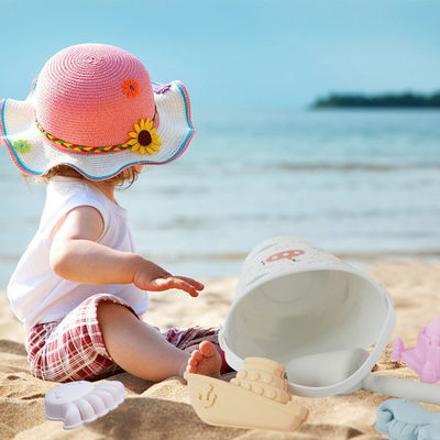 BSCI Pabrik grosir kustom EN71 diuji percetakan transfer panas silikon putih terang Baby Toys kit mainan pantai pasir set untuk anak-anak