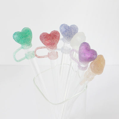 NEW Arrival heart diamond glitter designs Straw Cover Topper 3D 10mm Straw Toppers Topi untuk tumblers cangkir gelas